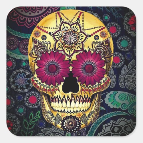 Gorgeous Day of the Dead Skull Dark Floral Sticker