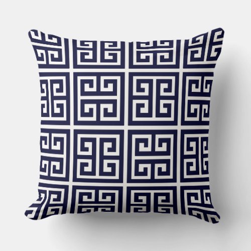 Gorgeous Deep Blue and White Greek Key Pattern Throw Pillow