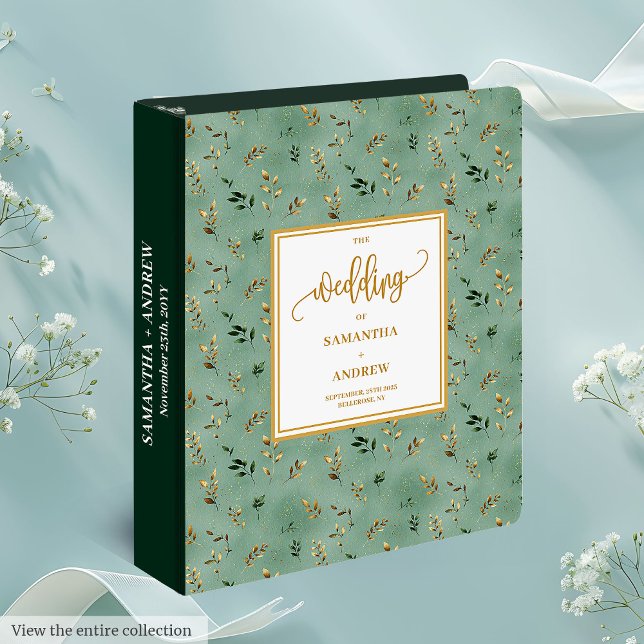 Gorgeous Deep Green Gold Greenery Wedding Album 3 Ring Binder (Gorgeous Deep Green Gold Greenery Wedding Album 3 ring binder)