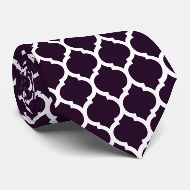 Gorgeous Deep Purple Moroccan Quatrefoil Pattern Neck Tie (Rolled)