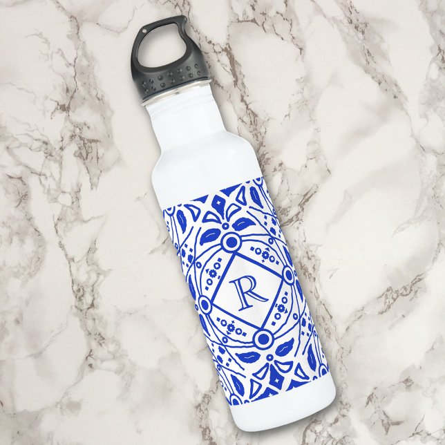 Gorgeous Delft-Blue Custom Monogram Water Bottle (Creator Uploaded)