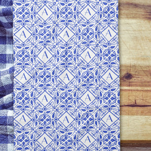 Gorgeous Delft-Blue Monogram Initial Kitchen Towel
