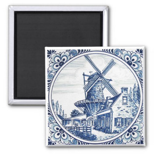 Gorgeous Delft Blue Windmill Farmhouse Painting Magnet