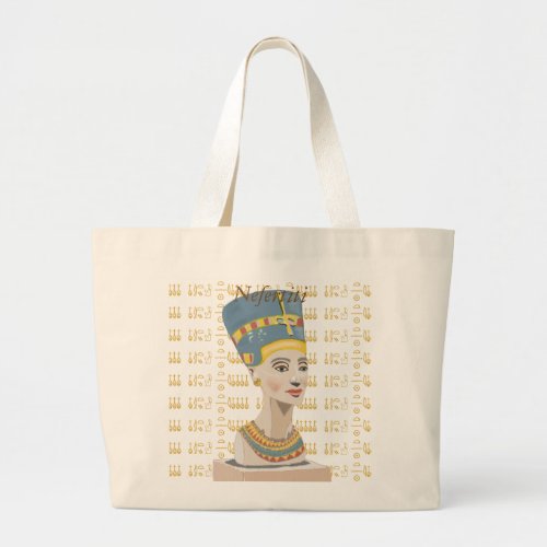 Gorgeous design of Nefertiti and tiled Cartouche Large Tote Bag