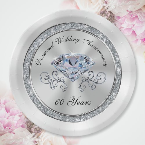 Gorgeous Diamond 60th Wedding Anniversary Plates