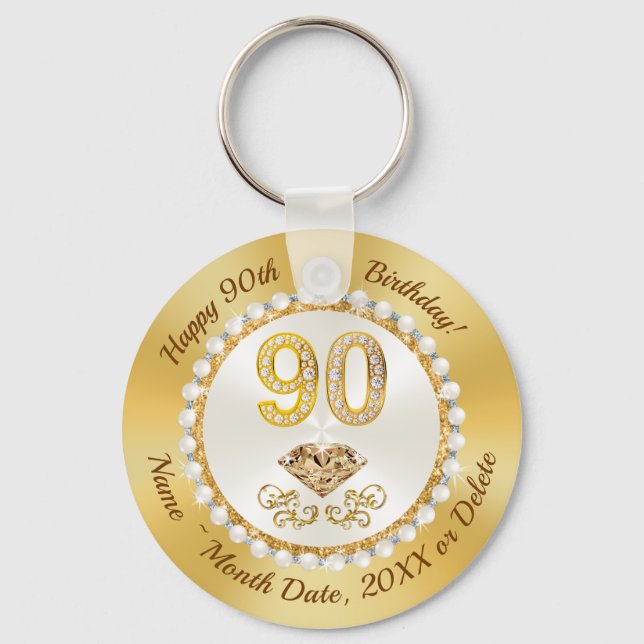 Gorgeous Diamond, 90th Birthday Party Favors, 90th Keychain (Front)