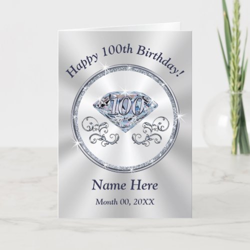 Gorgeous Diamond Personalized 100th Birthday Cards
