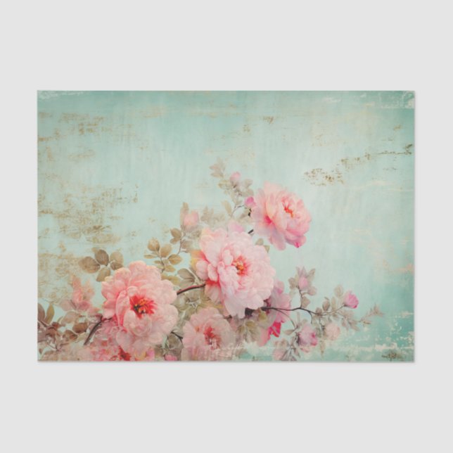 Gorgeous Distressed Pink Flowers on Edge of Tissue Paper (Front)