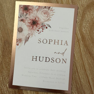 Gorgeous Divine Blush Wedding Rose Gold Border Foil Invitation