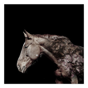 Gorgeous Double Exposure Horse Flower Photo Poster