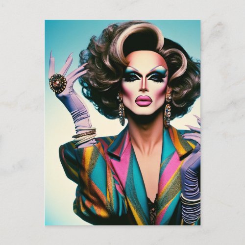 Gorgeous Drag Queen in a Colorful Jacket Postcard