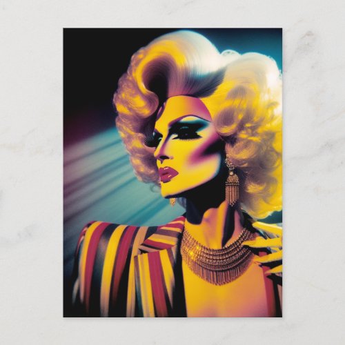 Gorgeous Drag Queen in a Colorful Striped Jacket Postcard
