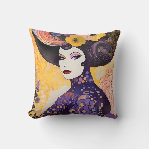 Gorgeous Drag Queen Klimt Style Throw Pillow
