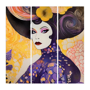 Gorgeous Drag Queen Klimt Style Triptych