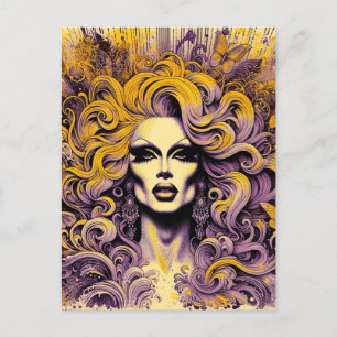 Gorgeous Drag Queen Purple Yellow Butterfly Postcard