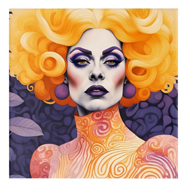 Gorgeous Drag Queen Red Hair Acrylic Print (Front)
