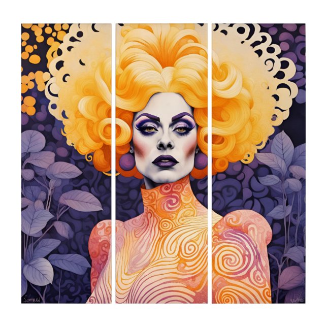 Gorgeous Drag Queen Red Hair Triptych (Front)