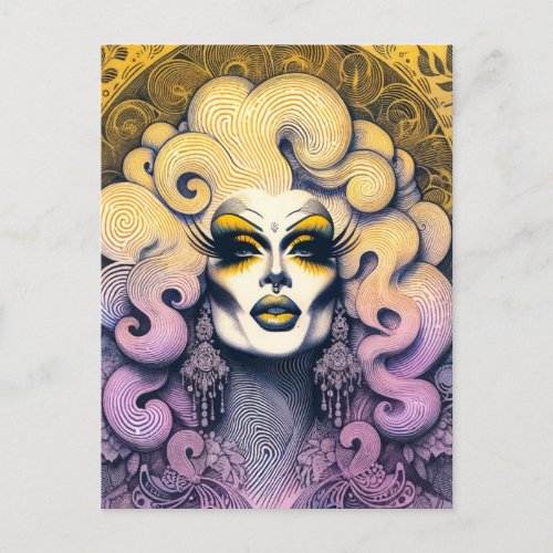 Gorgeous Drag Queen Yellow Purple Postcard