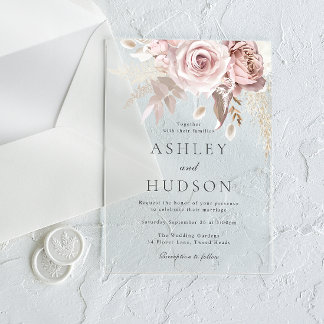 Gorgeous Dusty Rose & Blush Wedding Gray Font Acrylic Invitations
