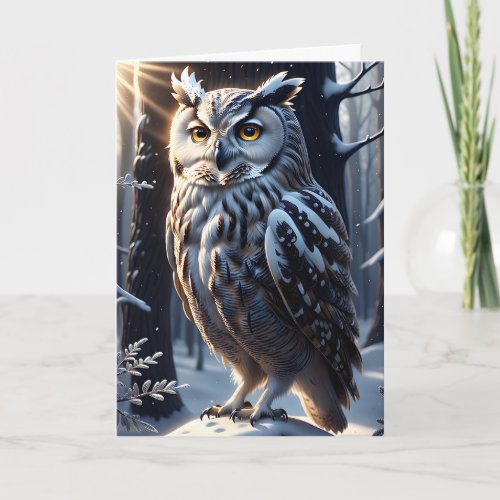Gorgeous Eagle Owl in Snow Amongst the Trees Card