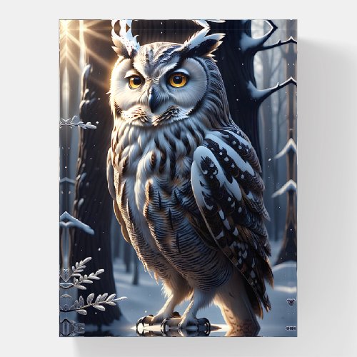 Gorgeous Eagle Owl in Snow Amongst the Trees Paperweight