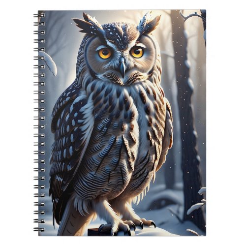 Gorgeous Eagle Owl in Snow on Tree Branch Limb Notebook