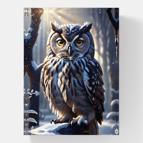 Gorgeous Eagle Owl in Snow on Tree Branch Limb Paperweight
