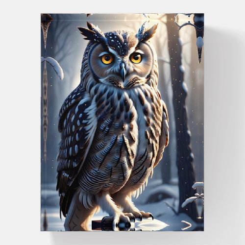 Gorgeous Eagle Owl in Snow on Tree Branch Limb Paperweight