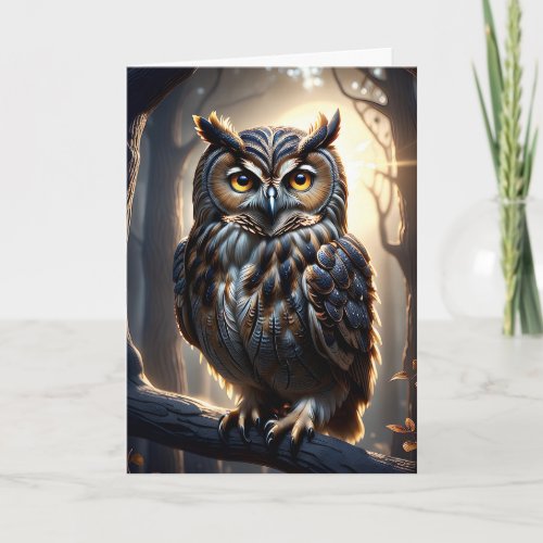 Gorgeous Eagle Owl Sitting Amongst the Trees Card