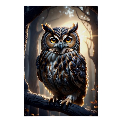 Gorgeous Eagle Owl Sitting Amongst the Trees Poster