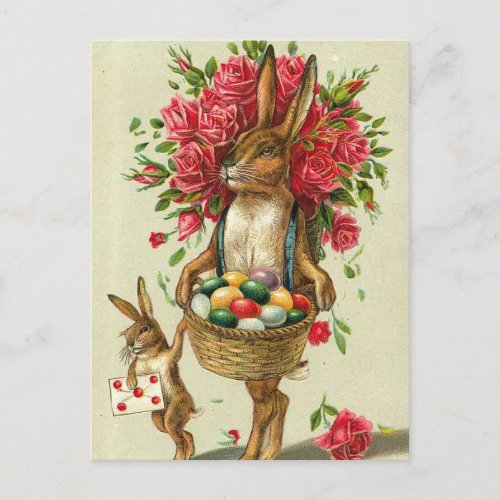 Gorgeous Easter Bunny Roses  Baby Bunny Holiday Postcard