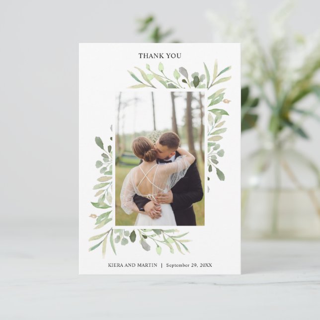 Gorgeous Ecalyptus Wedding Photo Thank You Card (Standing Front)