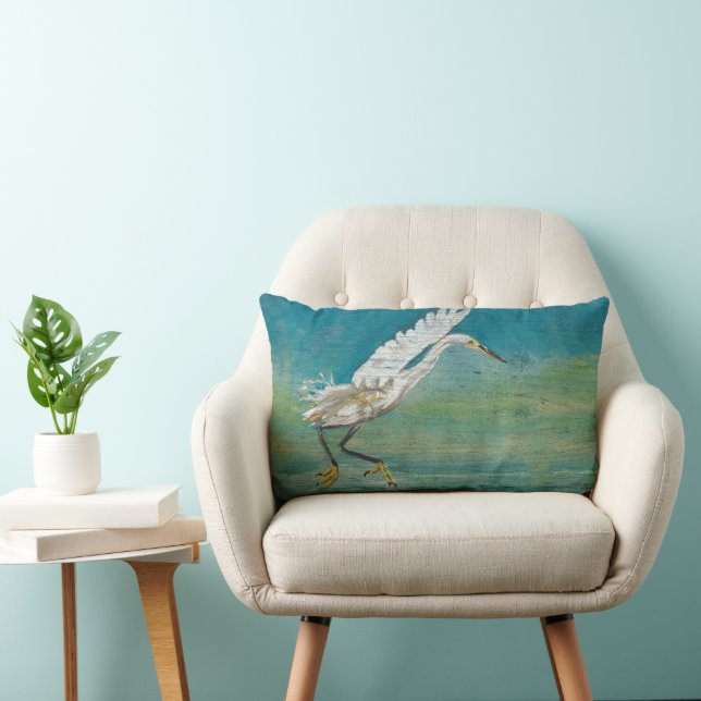 Gorgeous Egret Art Lumbar Pillow (Chair)
