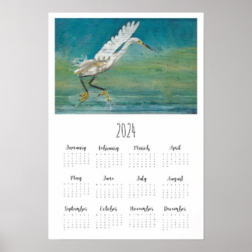 Gorgeous Egret Coastal 2024 Calendar Art Print