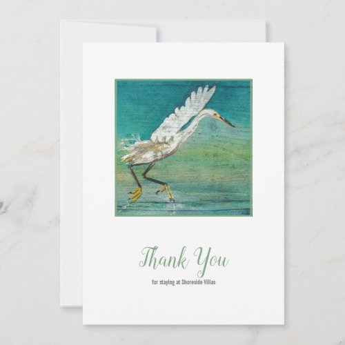 Gorgeous Egret Coastal Beach Art Vacation Rental Thank You Card