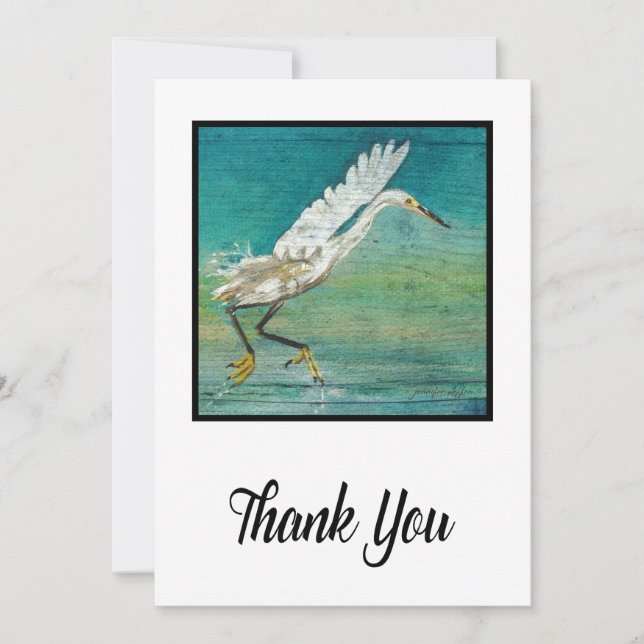 Gorgeous Egret Coastal Beach Painted Art Thank You Card (Front)