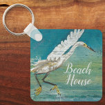 Gorgeous Egret Coastal Bird Art Keychain<br><div class="desc">Egret Shorebird on water art. Gorgeous shorebird painting on unique and rustic distressed faux wood look background. Perfect for the coastal and beach home,  seaside style,  shabby chic,  cottage or lakeside home. Art from Jenn's Emporium.</div>