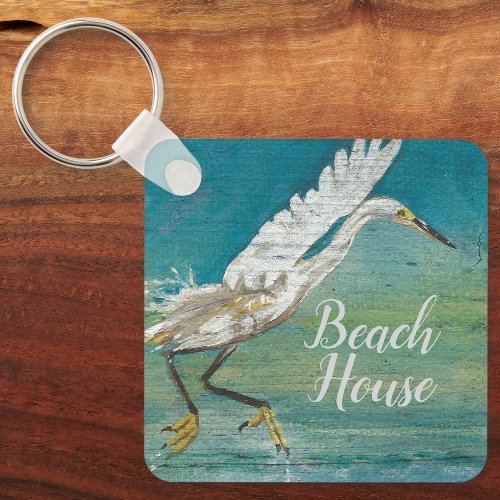 Gorgeous Egret Coastal Bird Art Keychain