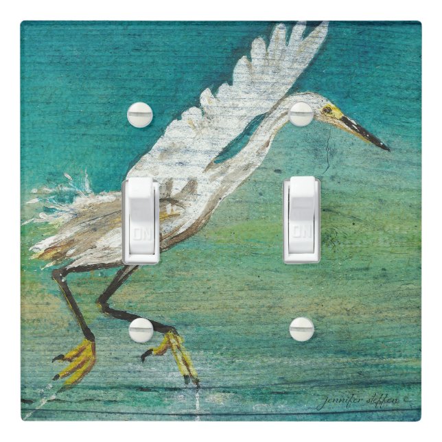 Gorgeous Egret Shorebird Beach House Art Light Switch Cover (In Situ)