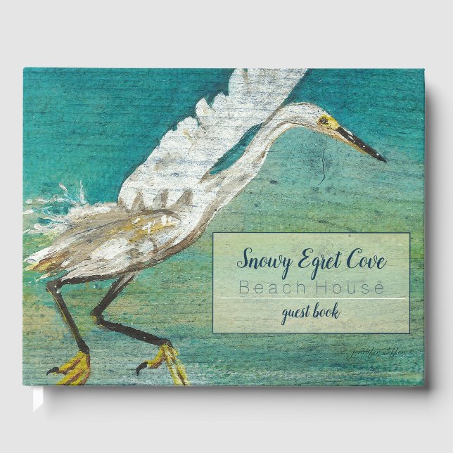 Gorgeous Egret Shorebird Beach House Guest Book (Front)