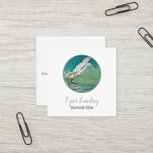 Gorgeous Egret Shorebird On Water Art Square Business Card