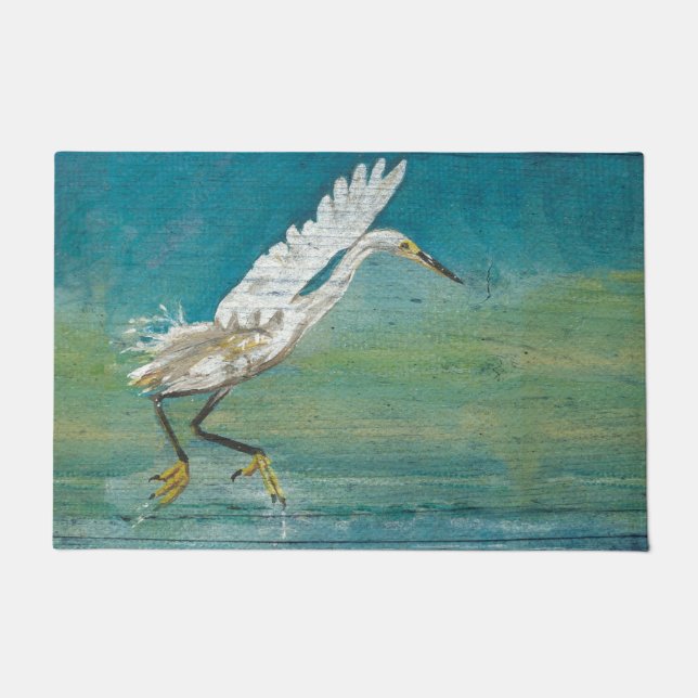 Gorgeous Egret Shorebird Painting Doormat (Front)