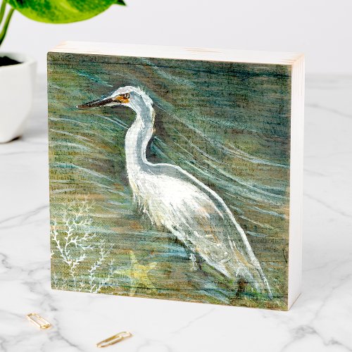 Gorgeous Egret Shorebird Wading Water Art Wooden Box Sign
