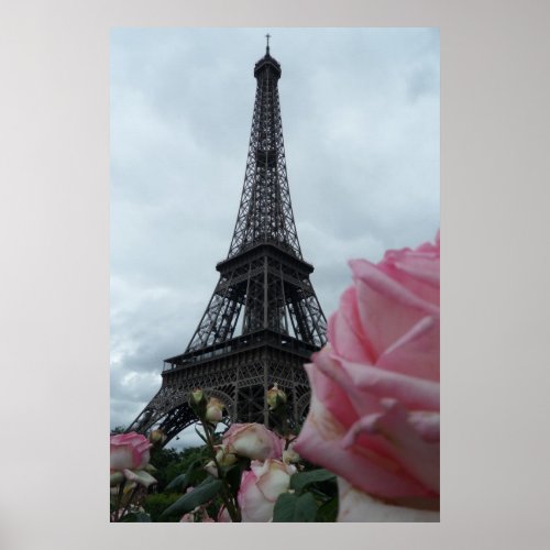 Gorgeous Eiffel Tower with Pink Roses Paris Poster