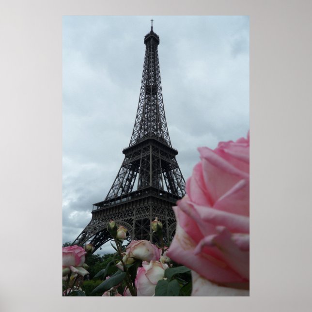 Gorgeous Eiffel Tower with Pink Roses Paris Poster (Front)