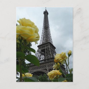 Gorgeous Eiffel Tower Yellow Roses Paris Post Card by DarkChocolateQueen at Zazzle