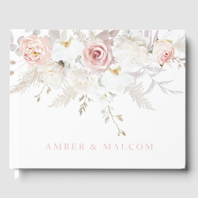 Gorgeous Elegance: Blush & White Floral Wedding Guest Book (Front)