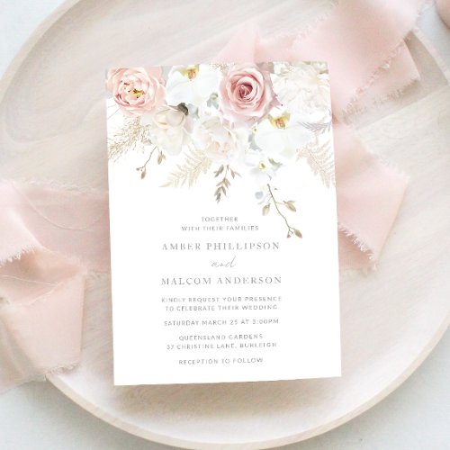 Gorgeous Elegance Blush  White Floral Wedding Invitation