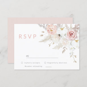 Gorgeous Elegance: Blush & White Floral Wedding RSVP Card