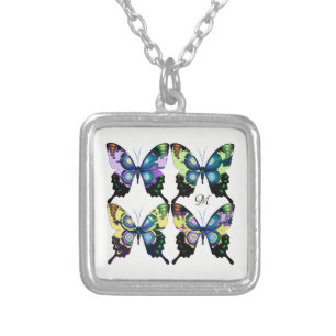 Gorgeous Elegant Butterflies with Monogram Silver Plated Necklace
